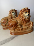 Antique Staffordshire Recumbent Lion Pair