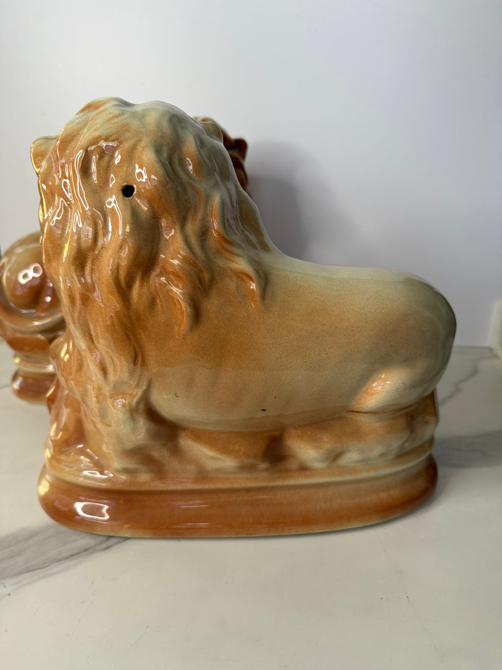 Antique Staffordshire Recumbent Lion Pair