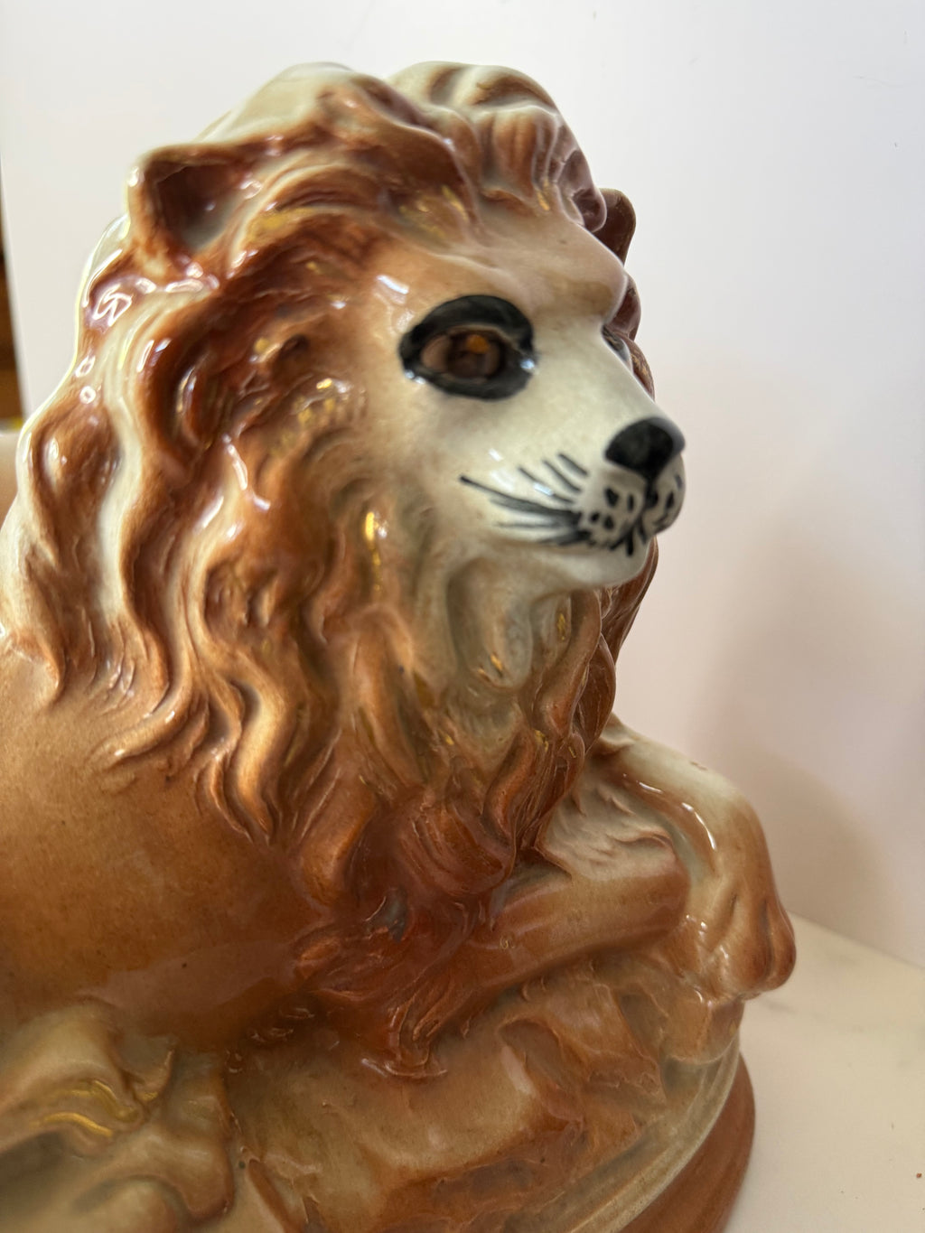 Antique Staffordshire Recumbent Lion Pair