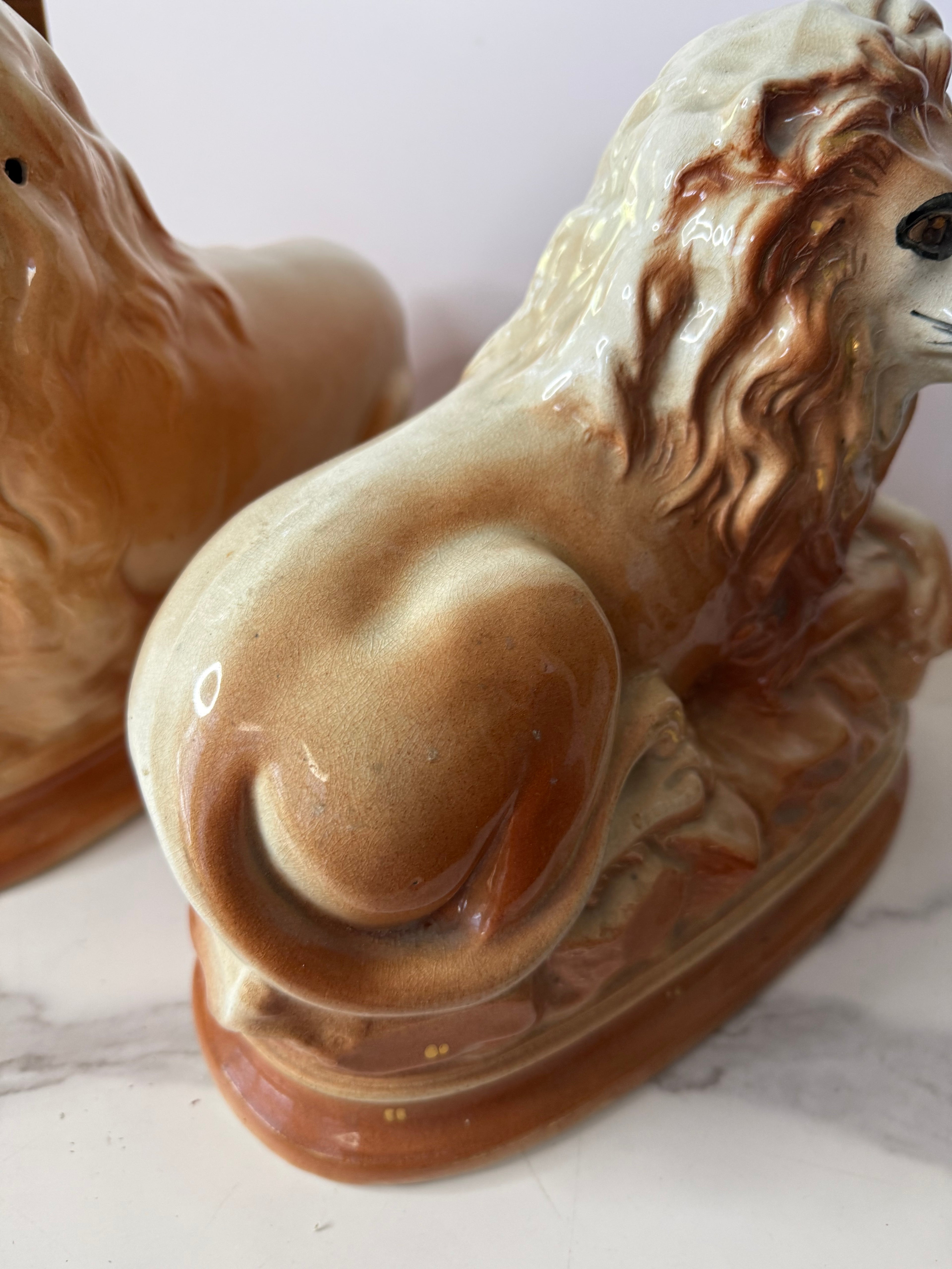 Antique Staffordshire Recumbent Lion Pair