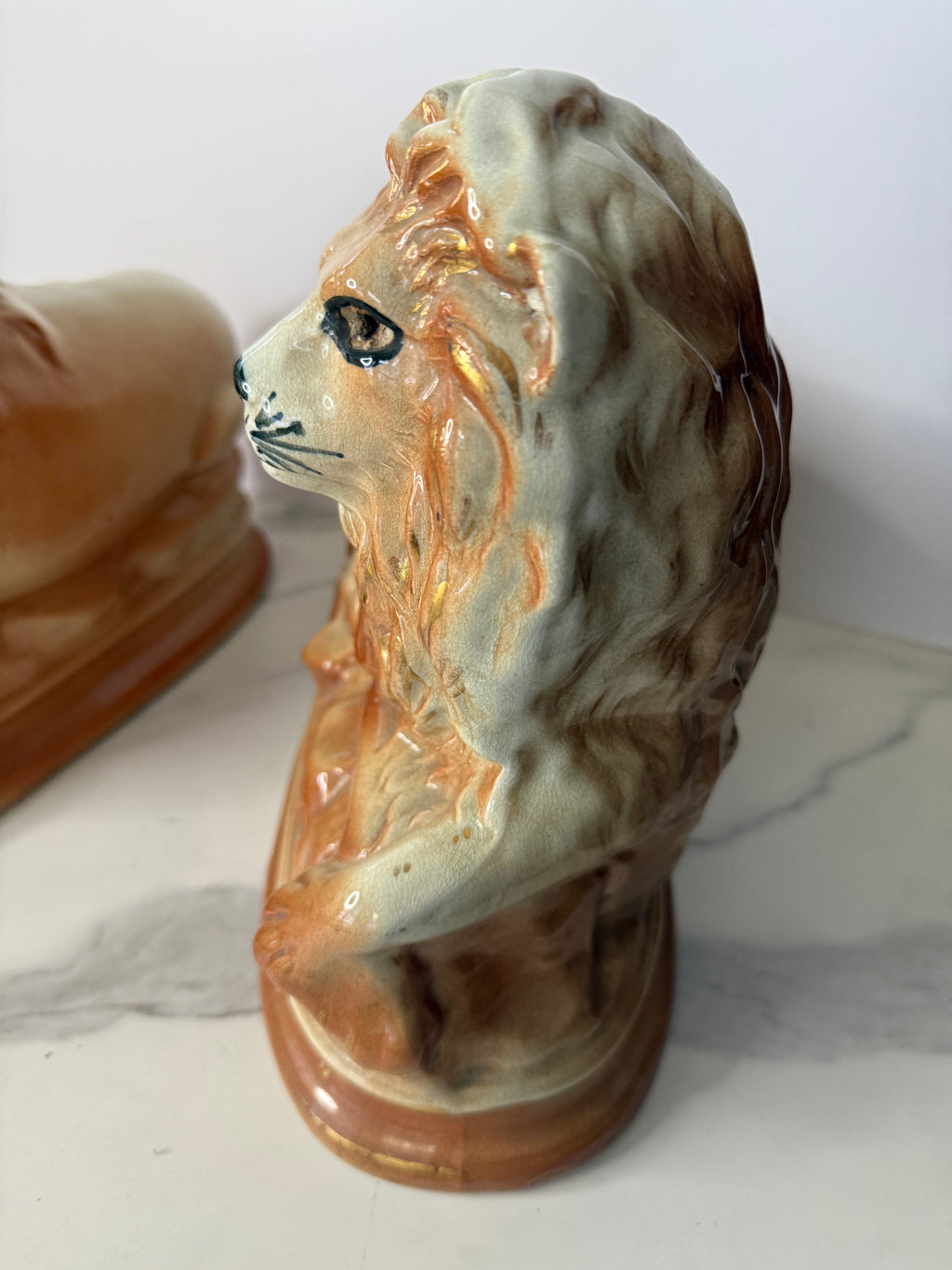 Antique Staffordshire Recumbent Lion Pair