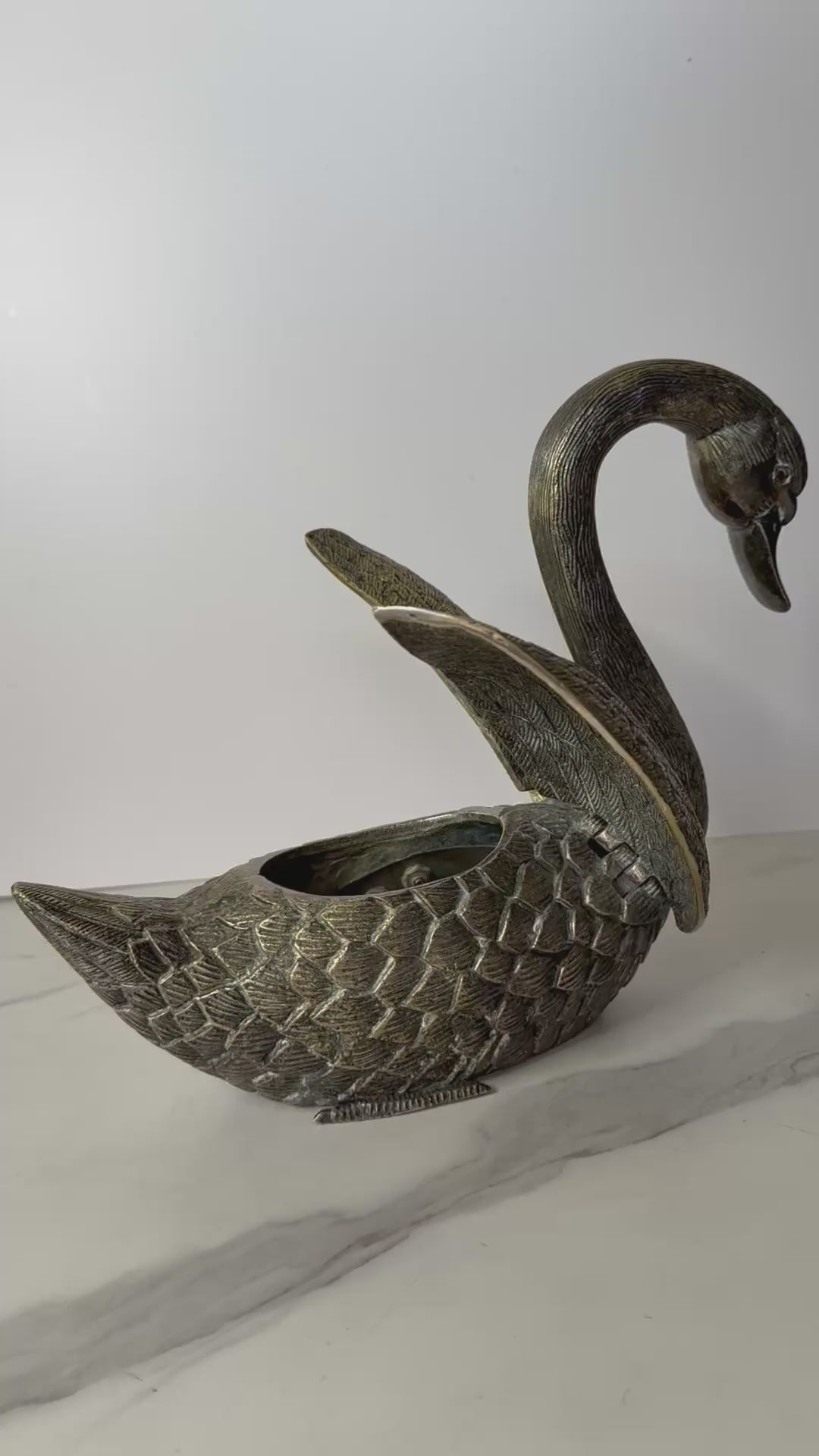 Vintage Articulated Brass Swan Centerpiece