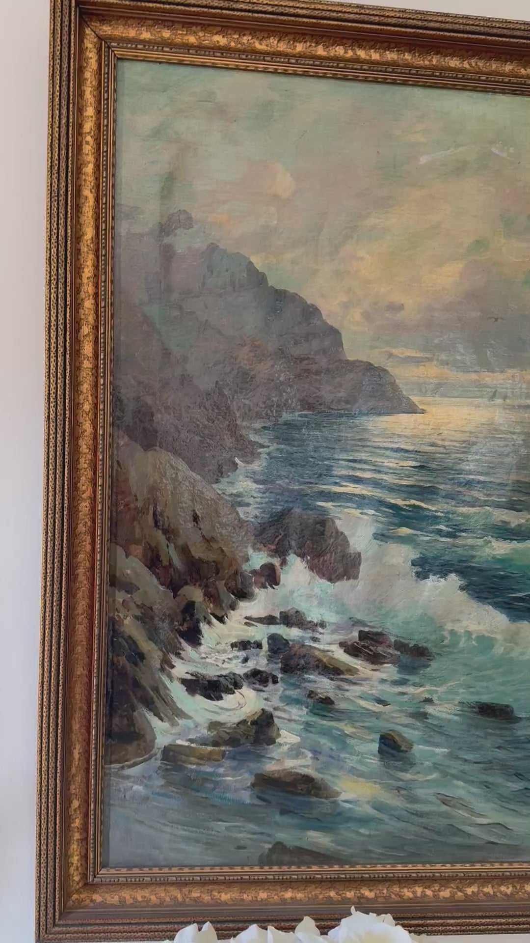Vintage Seascape of the Cliffs of Capri, Oil on Canvas